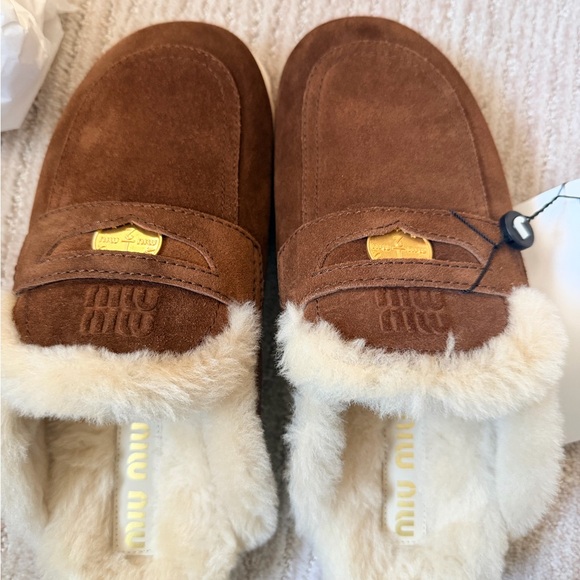 Miu Miu Shoes - Brand NWT Miu Miu Suede Shearling Mules - Size 38.5